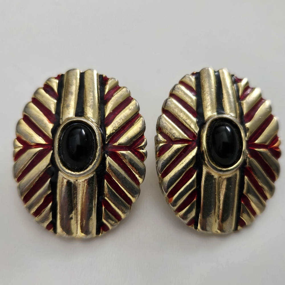 RARE FIND Vintage Statement Donald Stannard clip on earrings Art Deco style
